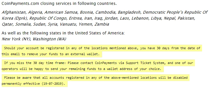 کیف پول CoinPayments کاربران ایرانی را مسدود می‌کند؛ ضرب‌الاجل برای خارج کردن دارایی‌ها