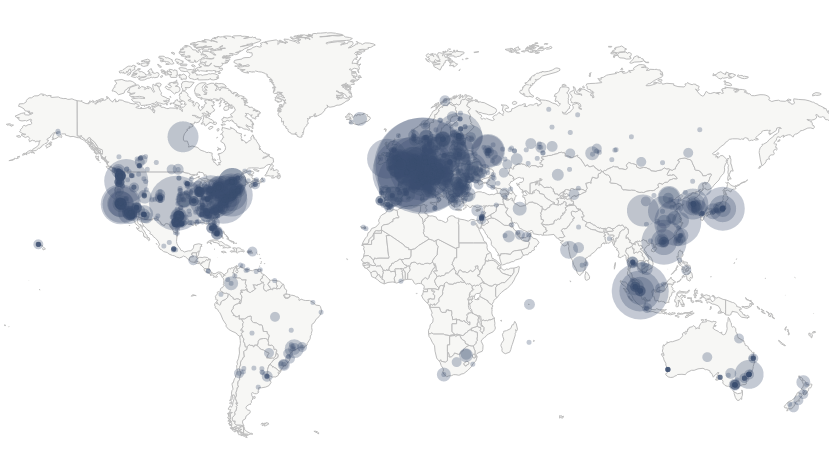 Bitcoin nodes around the world