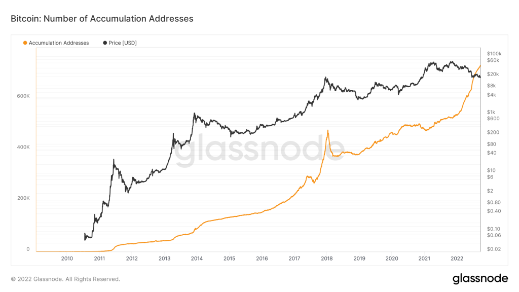 Graph of the number of addresses that have accumulated bitcoins